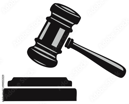 Black and white gavel icon representing justice, law, and legal proceedings.