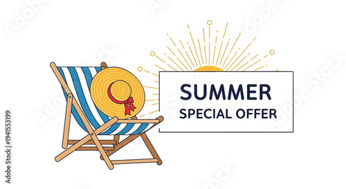 Vector summer special offer icon with beach chair and sun