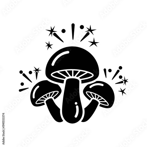 Magical mushroom icon with sparkles, representing nature's enchantment and whimsical elements
