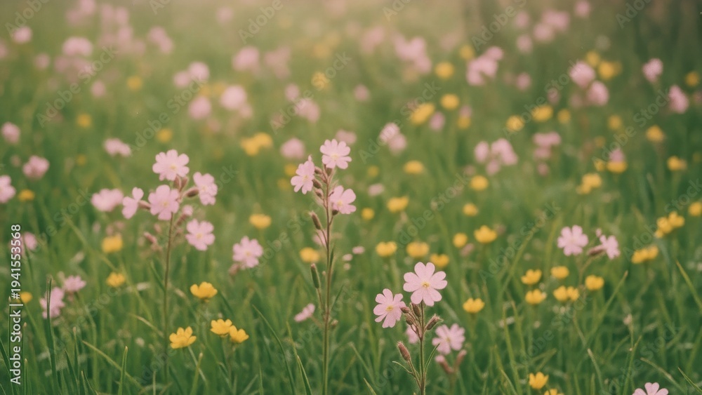 Fototapeta premium Vibrant wildflowers in serene meadow.
