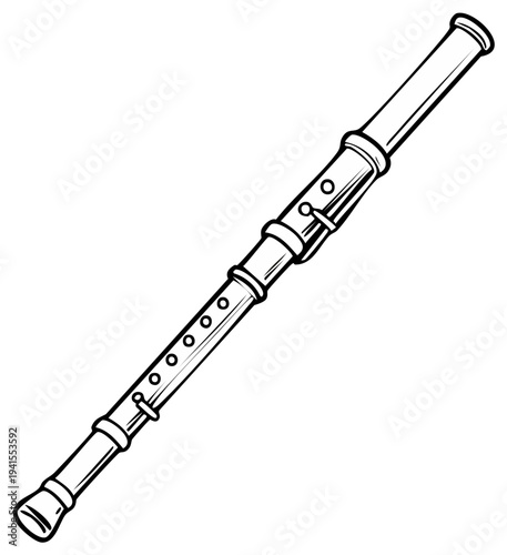 Stylized illustration of a recorder musical instrument with clear lines and simple design