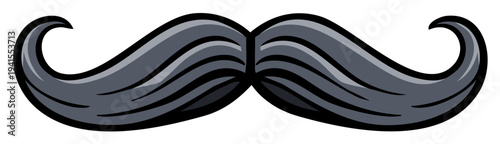 Cartoon grey handlebar mustache graphic isolated on white