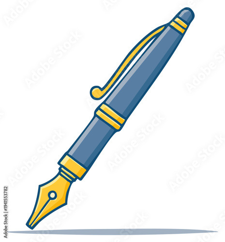 Stylized Fountain Pen Illustration: Decorative Office Supply Design Element for Writing and Calligraphy