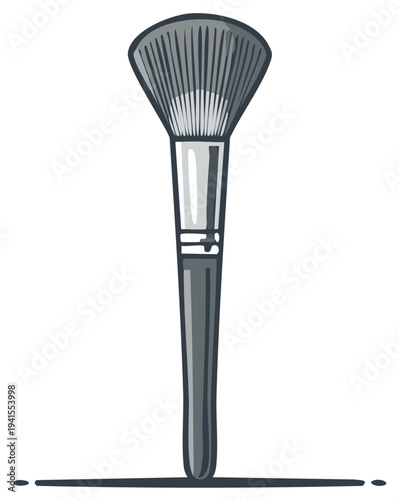 A single makeup brush with a wide fluffy head and long handle for cosmetic application