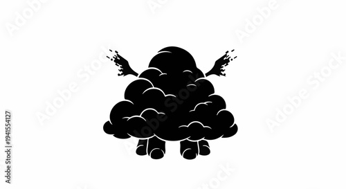 Whimsical black cloud creature with outstretched arms on a white background