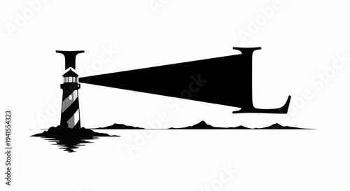 Lighthouse beam illuminates a large letter L, symbolizing guidance and vision