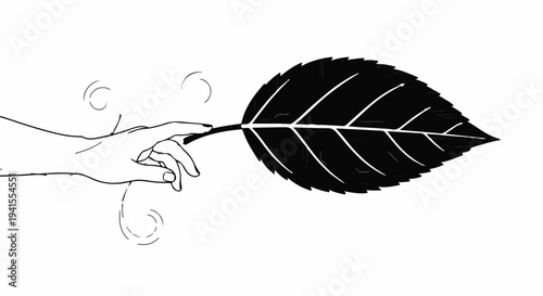 Gentle touch of a hand on a delicate leaf, symbolizing nature's fragility and connection