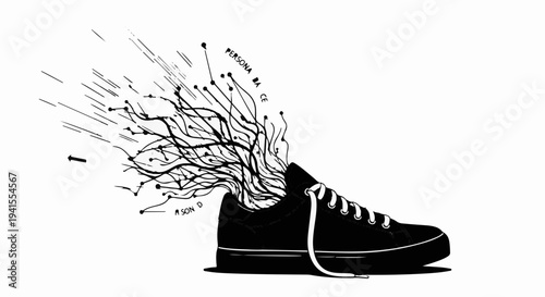 Creative concept of ideas exploding from a shoe, symbolizing innovation and inspiration.