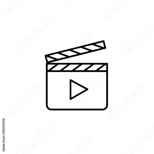 Film clapper board icon logo design. Movie production sign and symbol. Multimedia video player play button vector illustration.