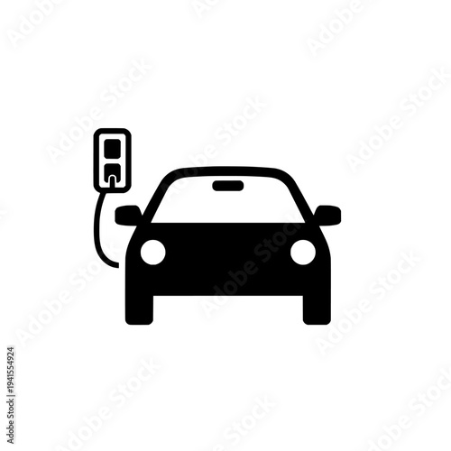 Electric vehicle charging station icon logo design. EV charger sign and symbol. Fuel pump with plug silhouette for green energy concept.