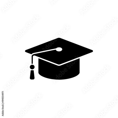 Graduation cap icon logo design. Mortarboard sign and symbol. Academic education and university student achievement silhouette. Vector illustration isolated on white.