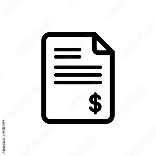 Invoice document with dollar sign icon logo design. Bill payment and financial statement sign and symbol. Flat vector silhouette.