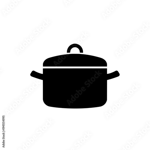 Cooking pot icon logo design. Kitchenware sign and symbol. Casserole silhouette with lid and handles.