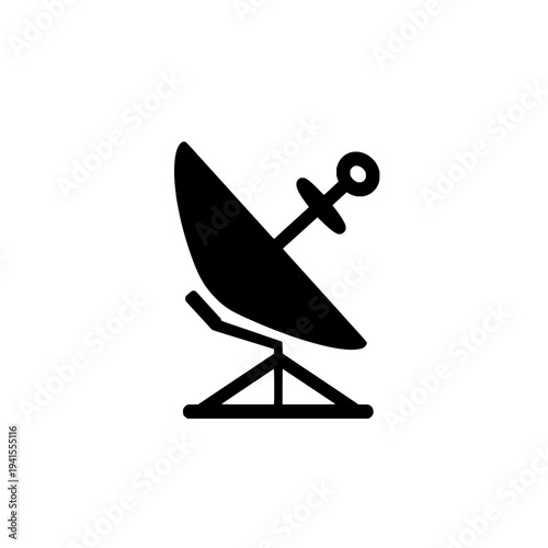 Satellite dish icon logo design. Parabolic antenna sign and symbol. Wireless communication and broadcast technology silhouette.