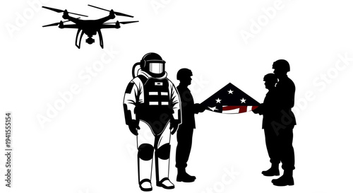 Military Drone and Soldiers Presenting Folded American Flag, Symbolizing Sacrifice and Honor