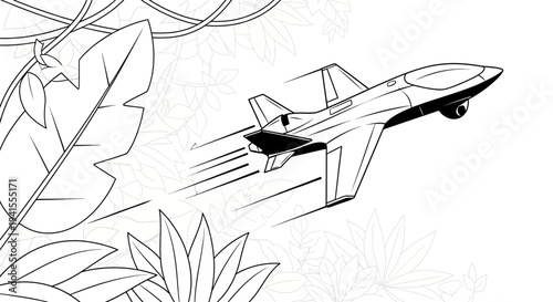 Futuristic Jet Flying Through Jungle, Speeding, Adventure, Exploration