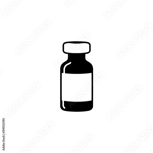 Vaccine vial icon logo design. Medicine bottle sign and symbol. Healthcare and immunization silhouette.