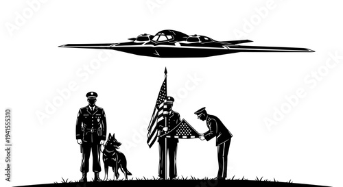 Military Honor Guard Folds Flag Under Stealth Bomber, Symbolizing Patriotism and Sacrifice