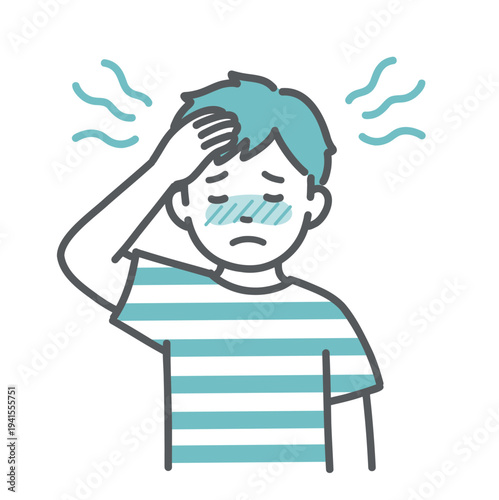 ほてりや発熱で辛そうな男の子（子供）のイラスト