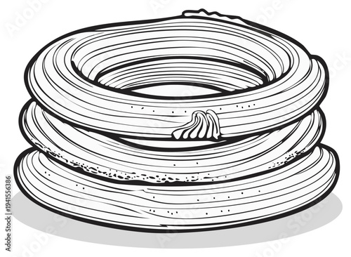 Stack of Three Cream Filled Pastries with Frosting Outline Illustration