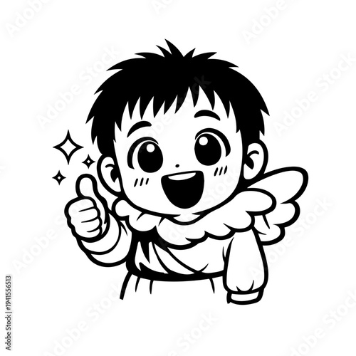Cute little angel giving thumbs up – kawaii chibi character illustration