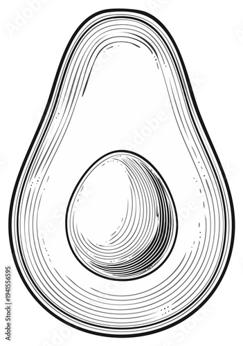Hand Drawn Sketch of a Halved Avocado with Stone Illustration Isolated on White Background