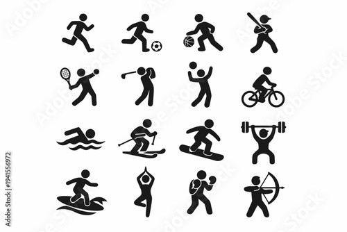Silhouette icons of various sports activities and athletic movements