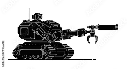 Futuristic Robotic Tank with Claw Arm, Sci-Fi Military Vehicle, Industrial Design