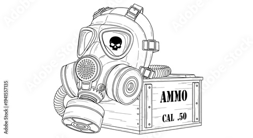 Gas Mask and Ammo Crate, Skull Icon, Post-Apocalyptic Survival Concept