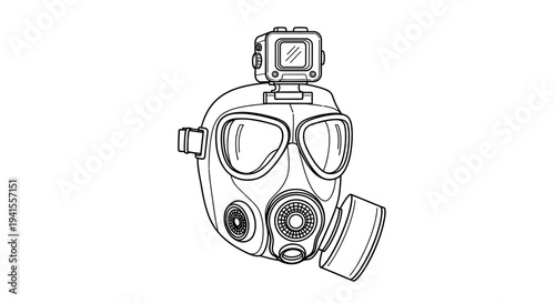 Gas Mask with Camera Attachment - Futuristic Protection and Surveillance Concept