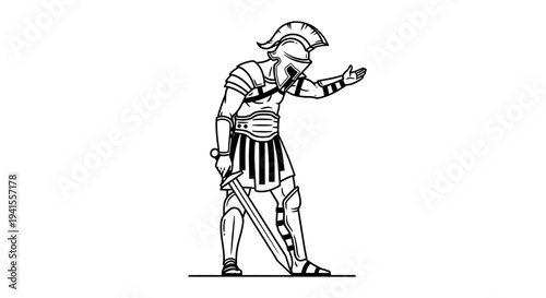 Gladiator Warrior with Sword and Helmet, Ancient Roman Soldier Illustration