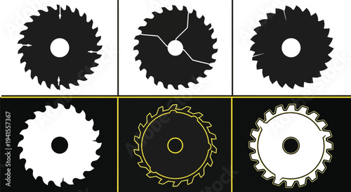 collection of circular saw blade vector graphic illustrations in various styles and designs