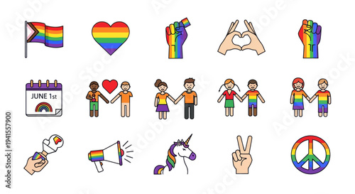 Diverse Pride Symbols and Figures Representing LGBTQ Community and Inclusivity.