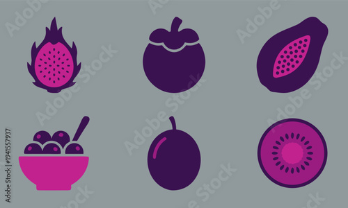 Collection of solid silhouette icons representing healthy superfoods and nutrition