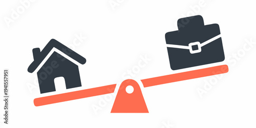 Balancing home and work life on a scale, illustrating work-life balance, vector illustration