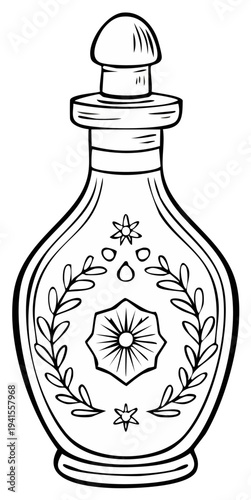 Ornate vintage perfume bottle with floral and star designs