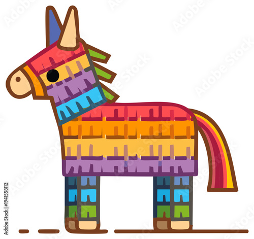 Colorful cartoon donkey piñata illustration for a festive celebration or birthday party