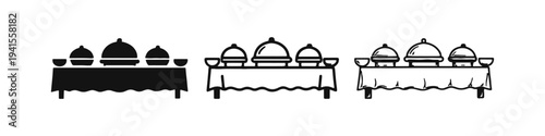 Buffet Table with Chafing Dishes Icon Set in Different Styles