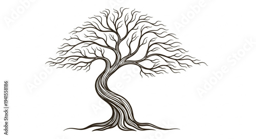 Stylized Artistic Tree Illustration with Twisted Branches.