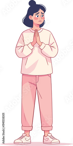 uomo ragazzo donna o ragazza che pregano tristi o compassione evento religioso o paura vettoriale 