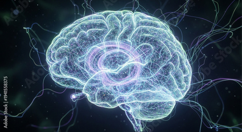 Digital Illustration of Human Brain with Neural Network.