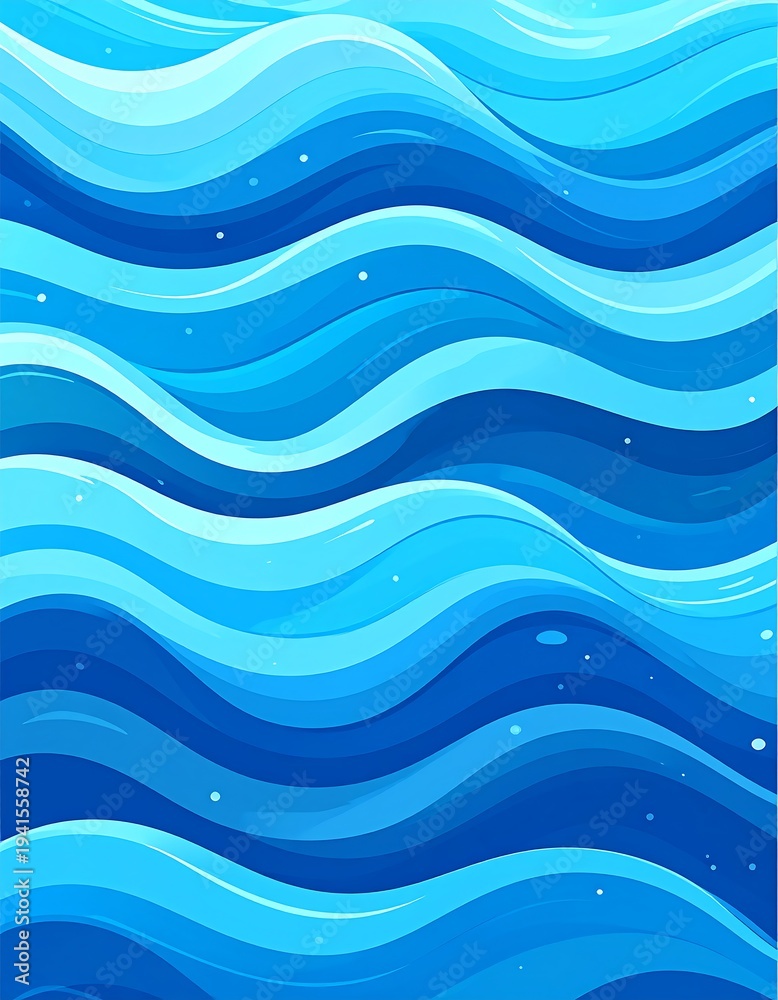 Obraz premium Stylized ocean waves ripple; shades of blue, from light to deep, create a flowing, patterned water design