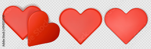 3d heart gift box mockup. Open red present top view isolated vector on transparent background. Chocolate product packaging with cover mock up for birthday, mother day or valentine celebration