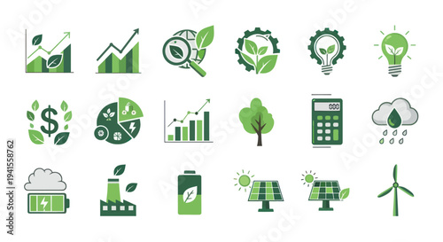 Green Eco-Friendly Business and Technology Icons Collection.