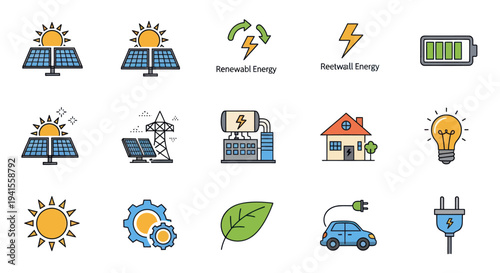 Collection of Renewable Energy and Sustainability Icons.