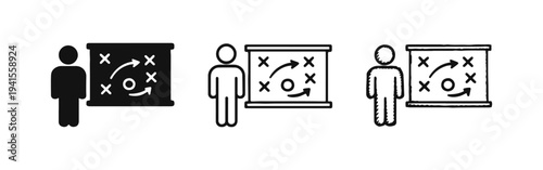 Business Strategy and Coaching Icon Set with Person and Plan