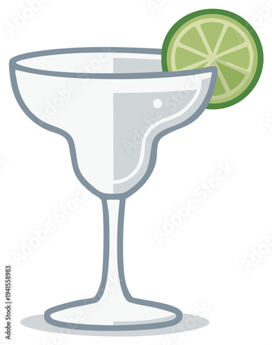 Stylized Margarita Glass Illustration with Lime Garnish for Beverage or Cocktail Design