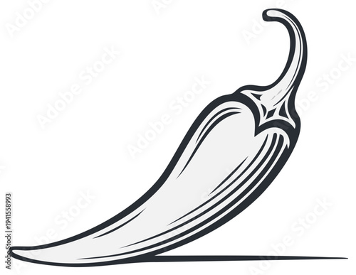 Stylized chili pepper icon with bold outlines and a hint of a tribal design element