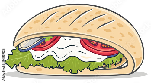 Tasty sandwich with fresh vegetables and creamy sauce food illustration