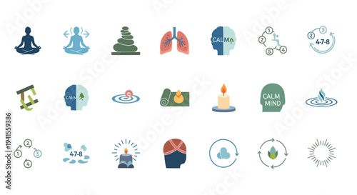 Collection of Wellness and Mindfulness Icons Representing Health and Inner Peace.